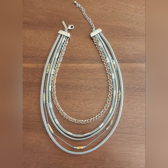 White House Black Market Five Strand Necklace Silver with suede cord & crystal - Picture 8 of 10